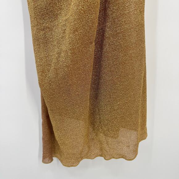 Oseree | SS24 Lumière Knot Dress Toffee Gold Glitter One Shoulder Midi Dress M-L - Picture 13 of 16